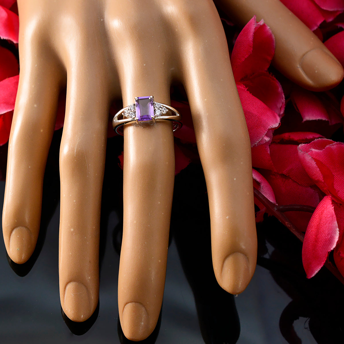 Amethyst Halo Korean 925 Silver Purple Gemstones Dainty Abstract Ring Jewellery