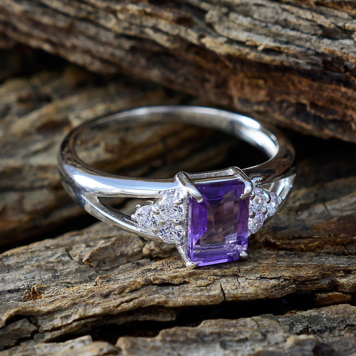 Amethyst Halo Korean 925 Silver Purple Gemstones Dainty Abstract Ring Jewellery