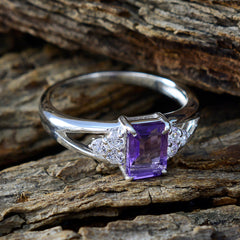Amethyst Halo Korean 925 Silver Purple Gemstones Dainty Abstract Ring Jewellery