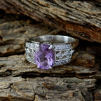 Amethyst Halo African 92.5 Silver Purple Gems Classic Boho Ring Jewellery