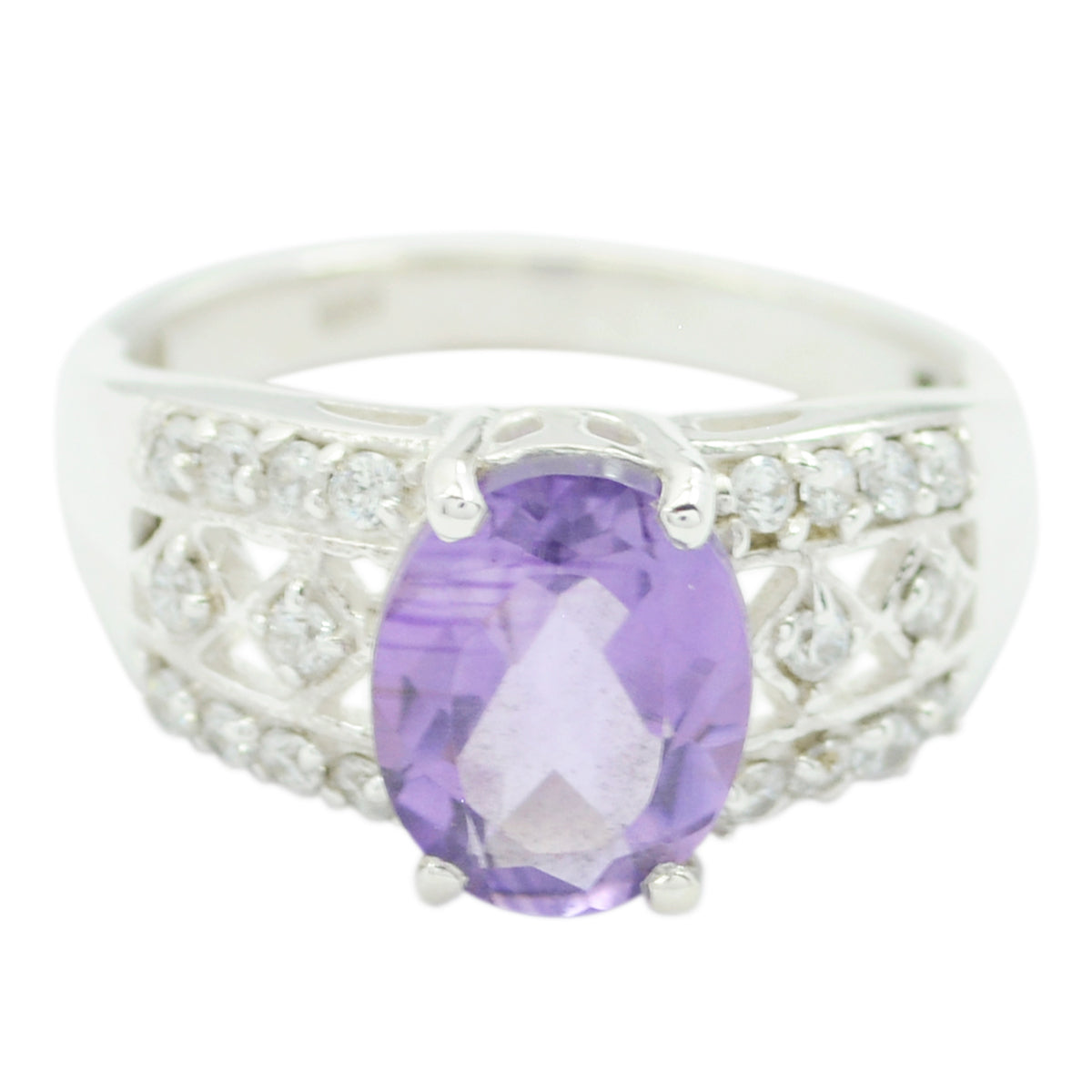 Amethyst Halo African 92.5 Silver Purple Gems Classic Boho Ring Jewellery