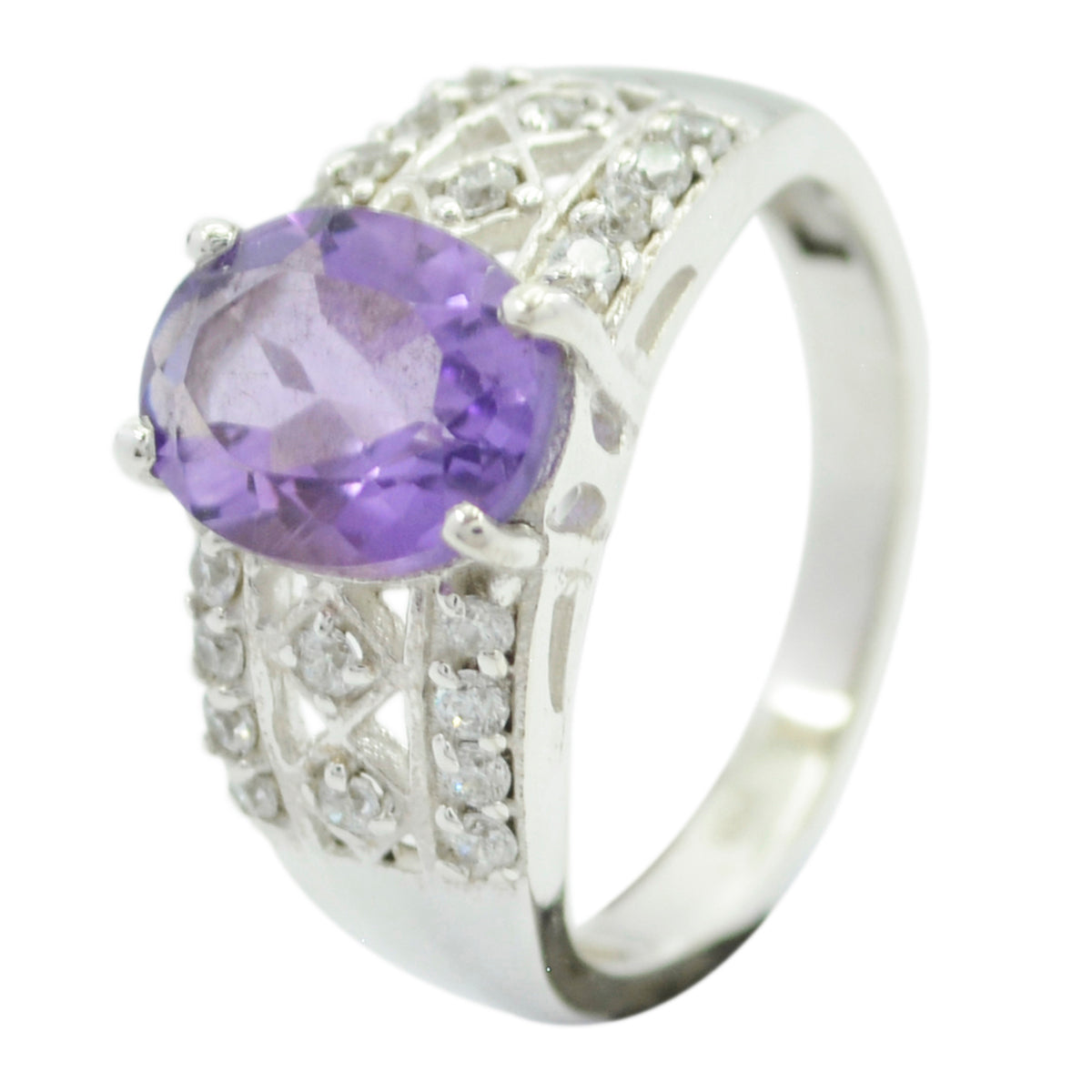 Amethyst Halo African 92.5 Silver Purple Gems Classic Boho Ring Jewellery