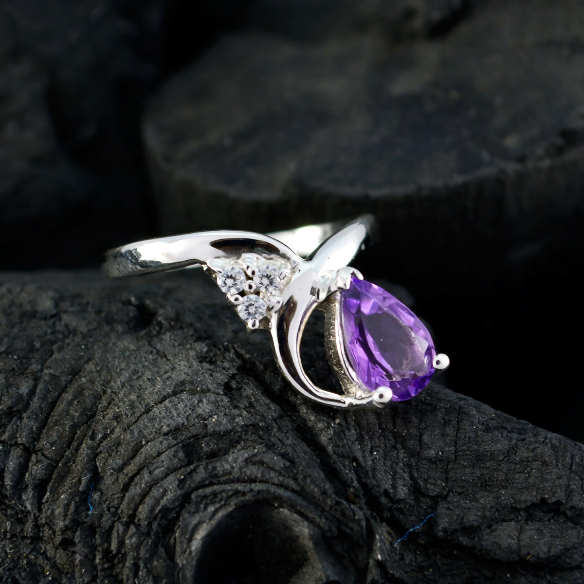 Amethyst Halo Korean 92.5 Silver Purple Gems Whisper thin Feminine Ring Jewelry