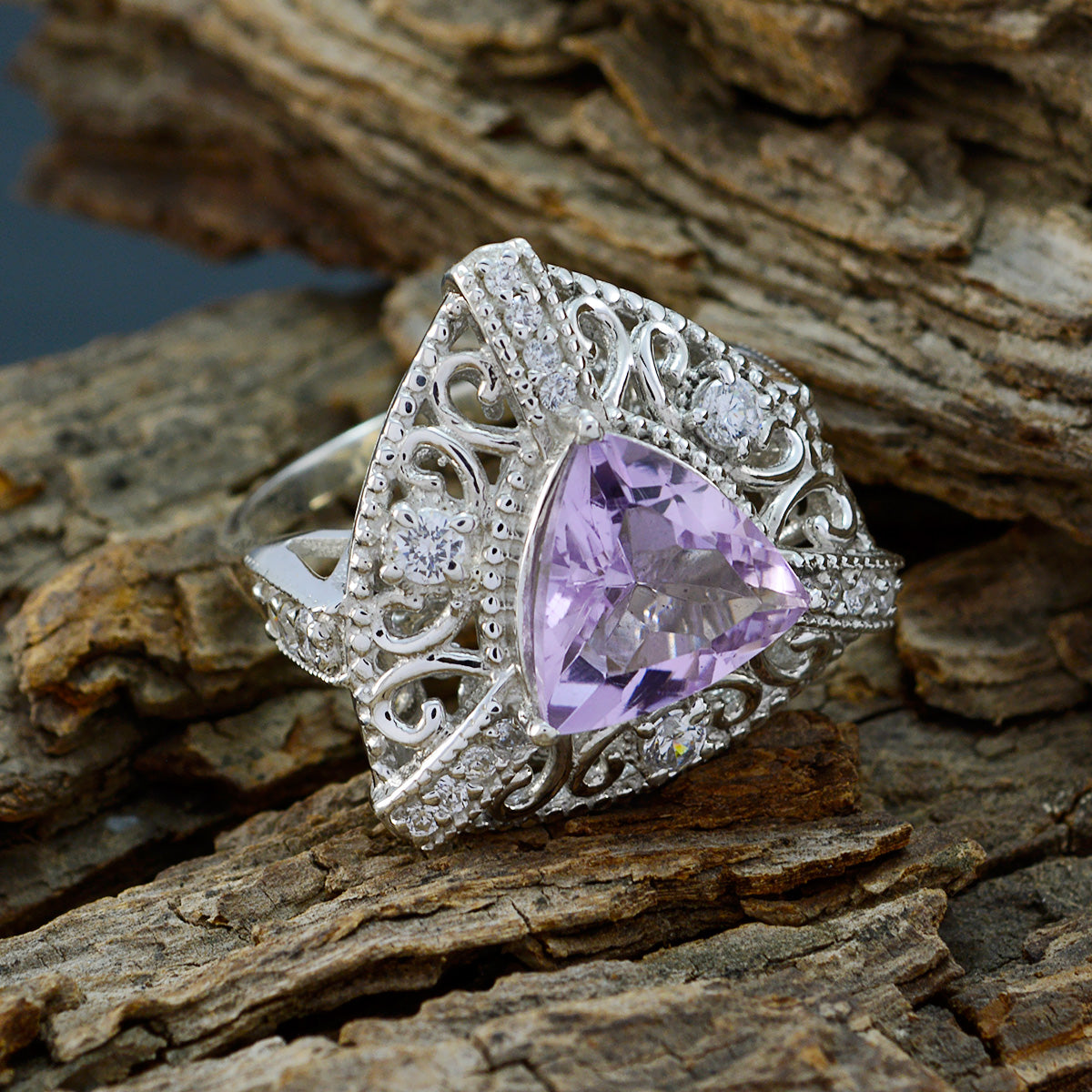 Amethyst Halo Egyptian 925 Sterling Silver Purple Gems Statement Filigree Ring Jewelry