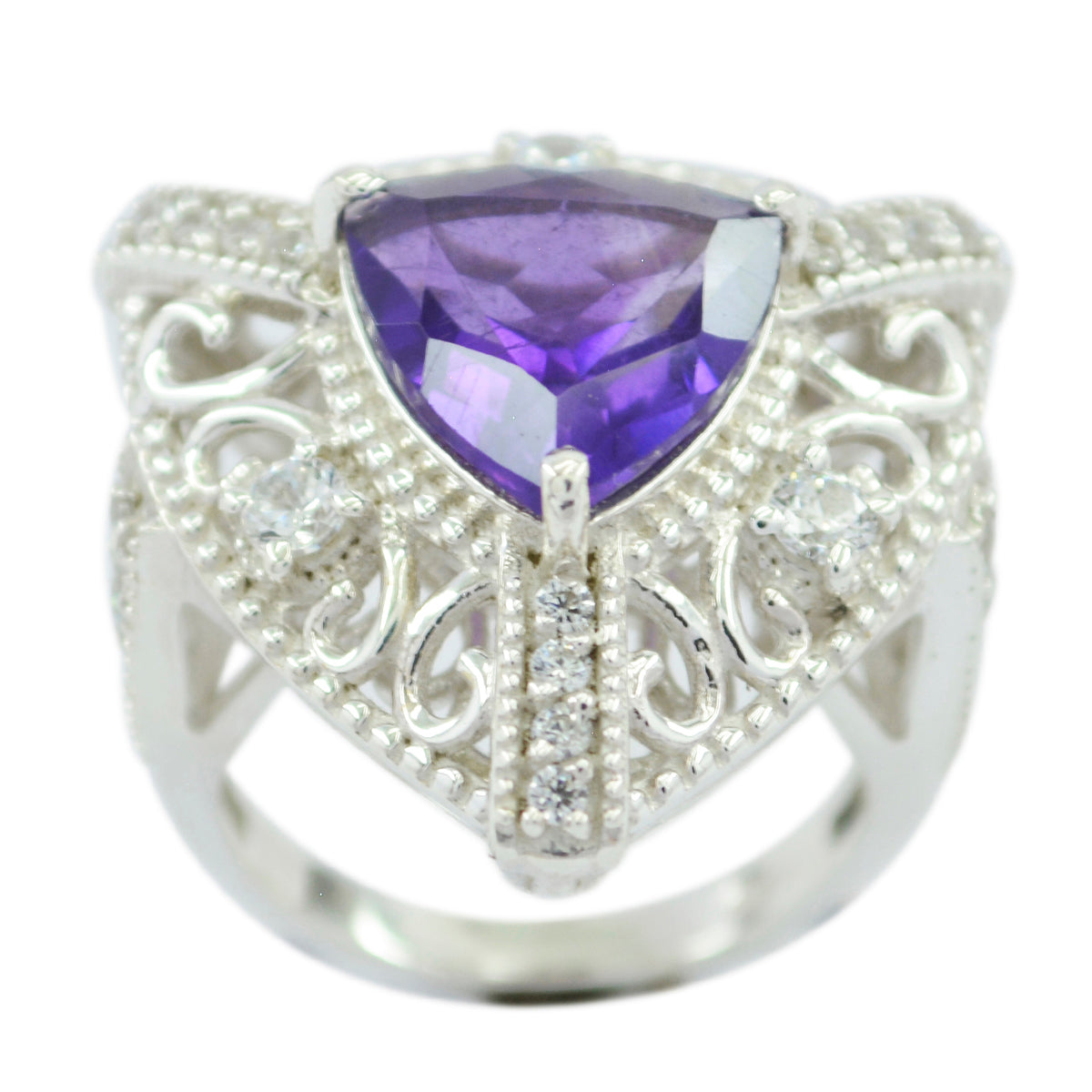 Amethyst Halo Egyptian 925 Sterling Silver Purple Gems Statement Filigree Ring Jewelry Immagine principale del prodotto