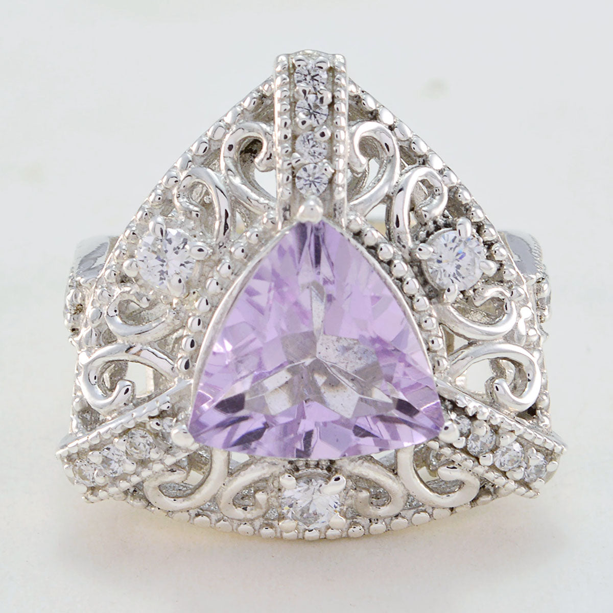 Anello in filigrana con gemme viola in argento sterling 925 con alone di ametista egiziana Immagine secondaria del prodotto