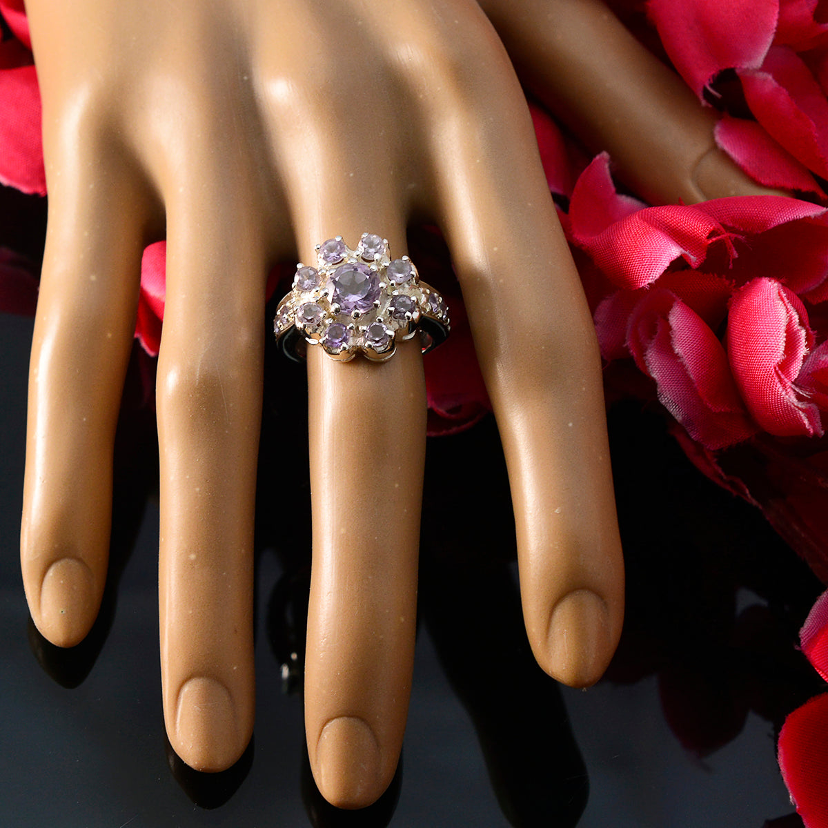 Amethyst multiple Russian 92.5 Silver Purple Gemstone Versatile Modern Ring Jewelry