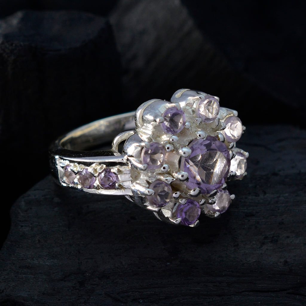 Amethyst multiple Russian 92.5 Silver Purple Gemstone Versatile Modern Ring Jewelry