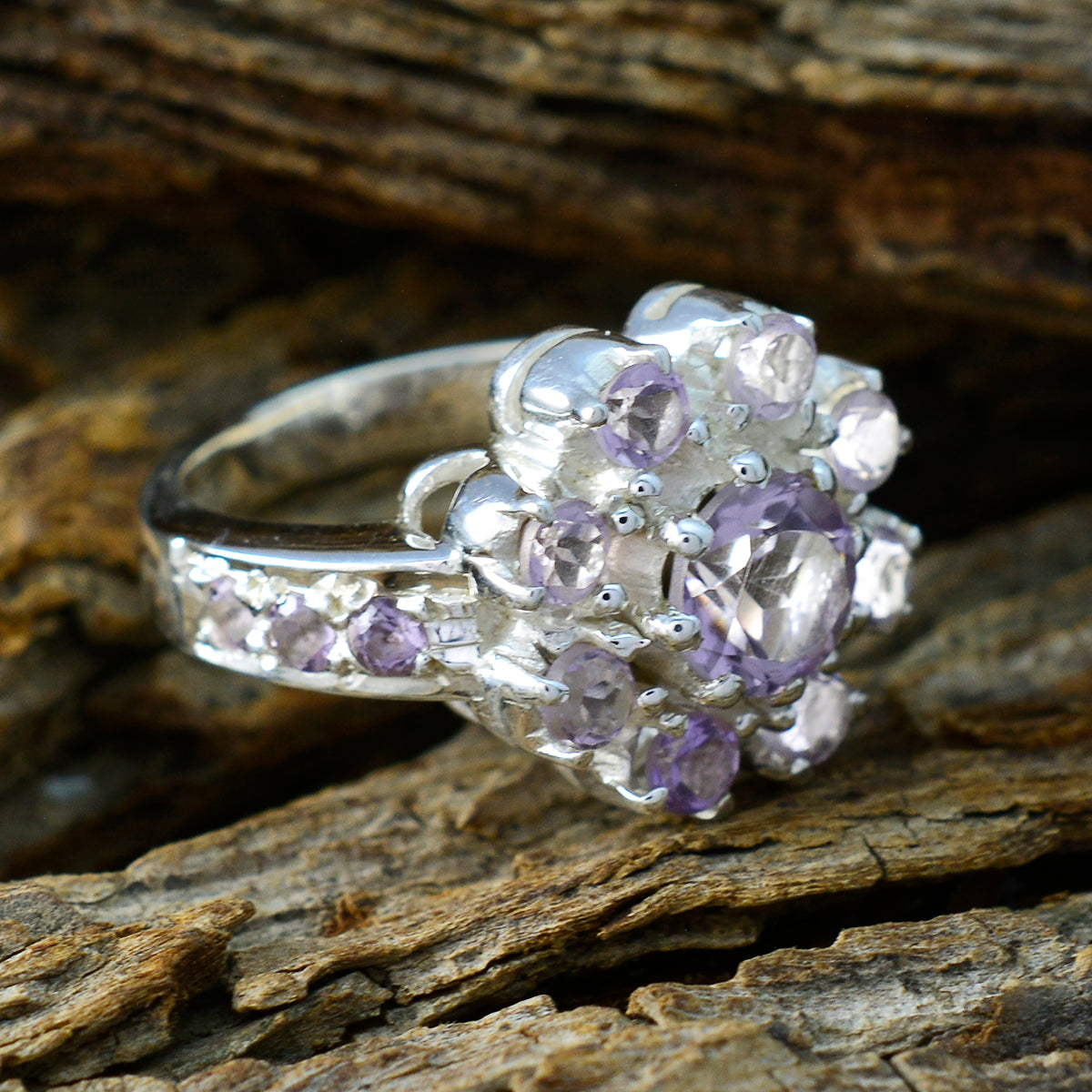 Amethyst multiple Russian 92.5 Silver Purple Gemstone Versatile Modern Ring Jewelry