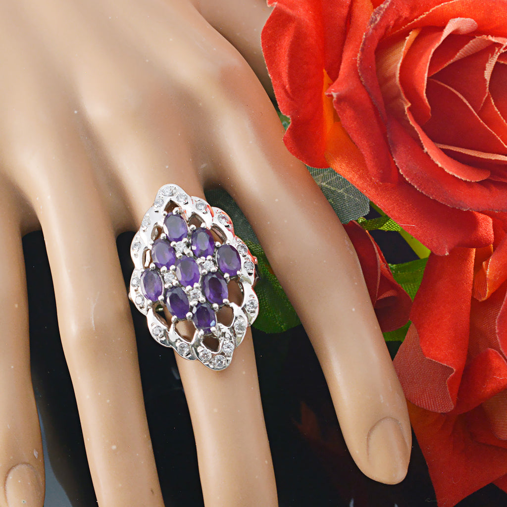 Amethyst multiple French 925 Sterling Silver Purple Gemstones Statement Artisan Ring Jewellery