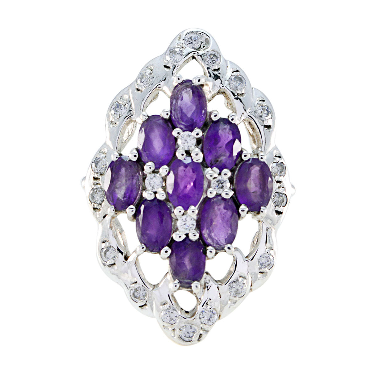 Amethyst multiple French 925 Sterling Silver Purple Gemstones Statement Artisan Ring Jewellery