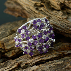 Amethyst multiple African 925 Sterling Silver Purple Gems Statement Floral Ring Jewellery