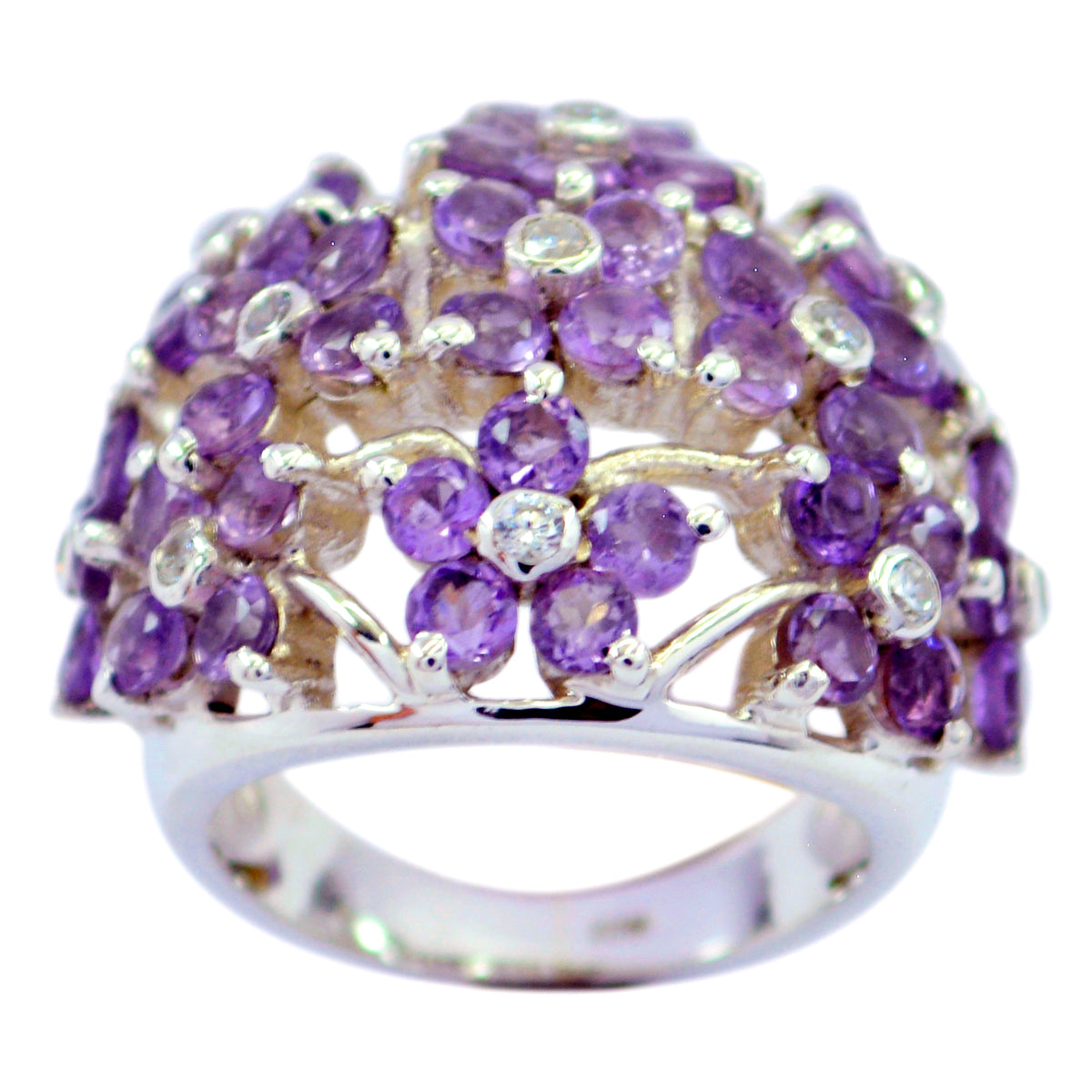 Amethyst multiple African 925 Sterling Silver Purple Gems Statement Floral Ring Jewellery