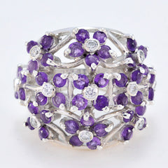 Amethyst multiple African 925 Sterling Silver Purple Gems Statement Floral Ring Jewellery