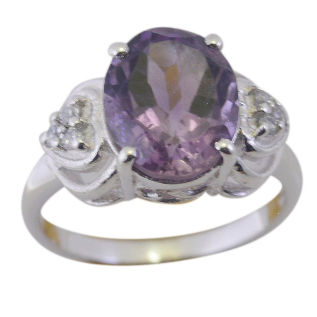 Amethyst Halo French 925 Silver Purple Gems Tiny Romantic Ring Jewelry