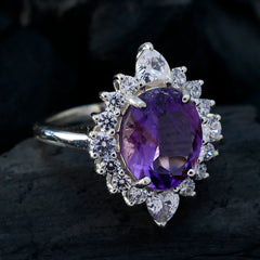 Amethyst Halo French Sterling Silver Purple Gemstone Eye catching Trendy Ring Jewellery