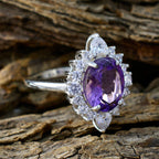 Amethyst Halo French Sterling Silver Purple Gemstone Eye catching Trendy Ring Jewellery
