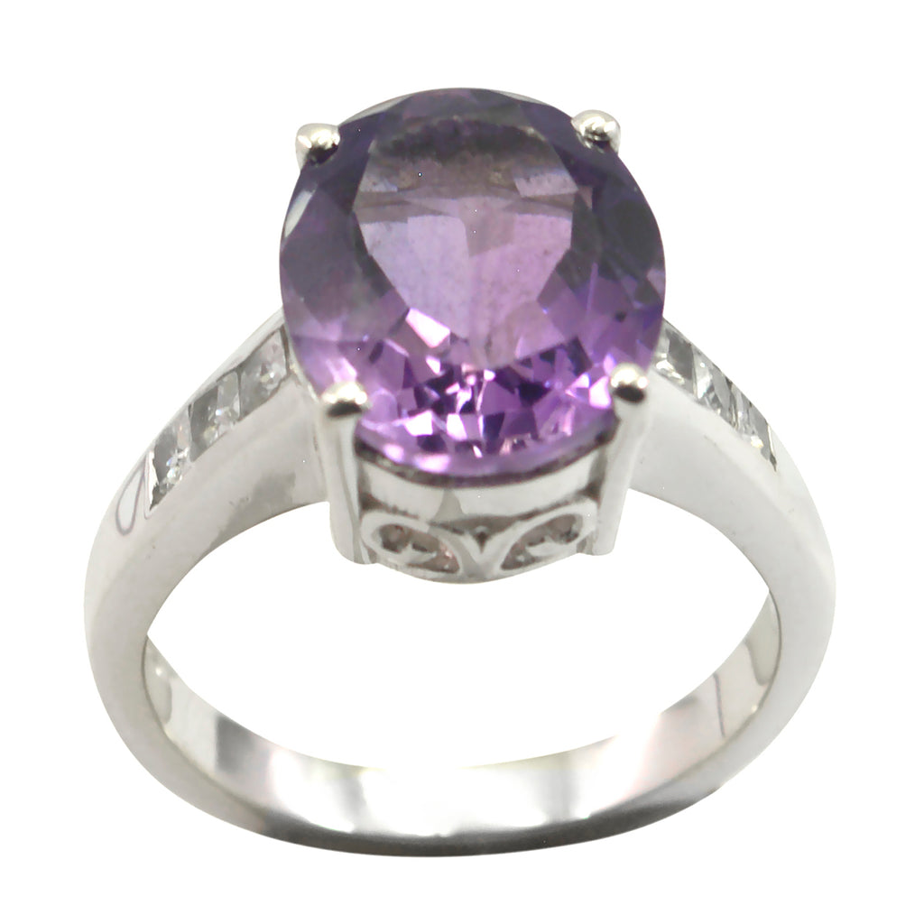 Amethyst Halo Russian 925 Sterling Silver Purple Gems Minimal Fairytale Ring Jewelry