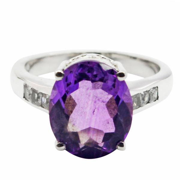 Amethyst Halo Russian 925 Sterling Silver Purple Gems Minimal Fairytale Ring Jewelry