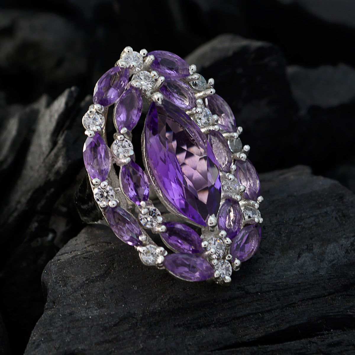 Amethyst mehrere ägyptische 92,5 Silber lila Edelsteine Essential Modern Ring Schmuck