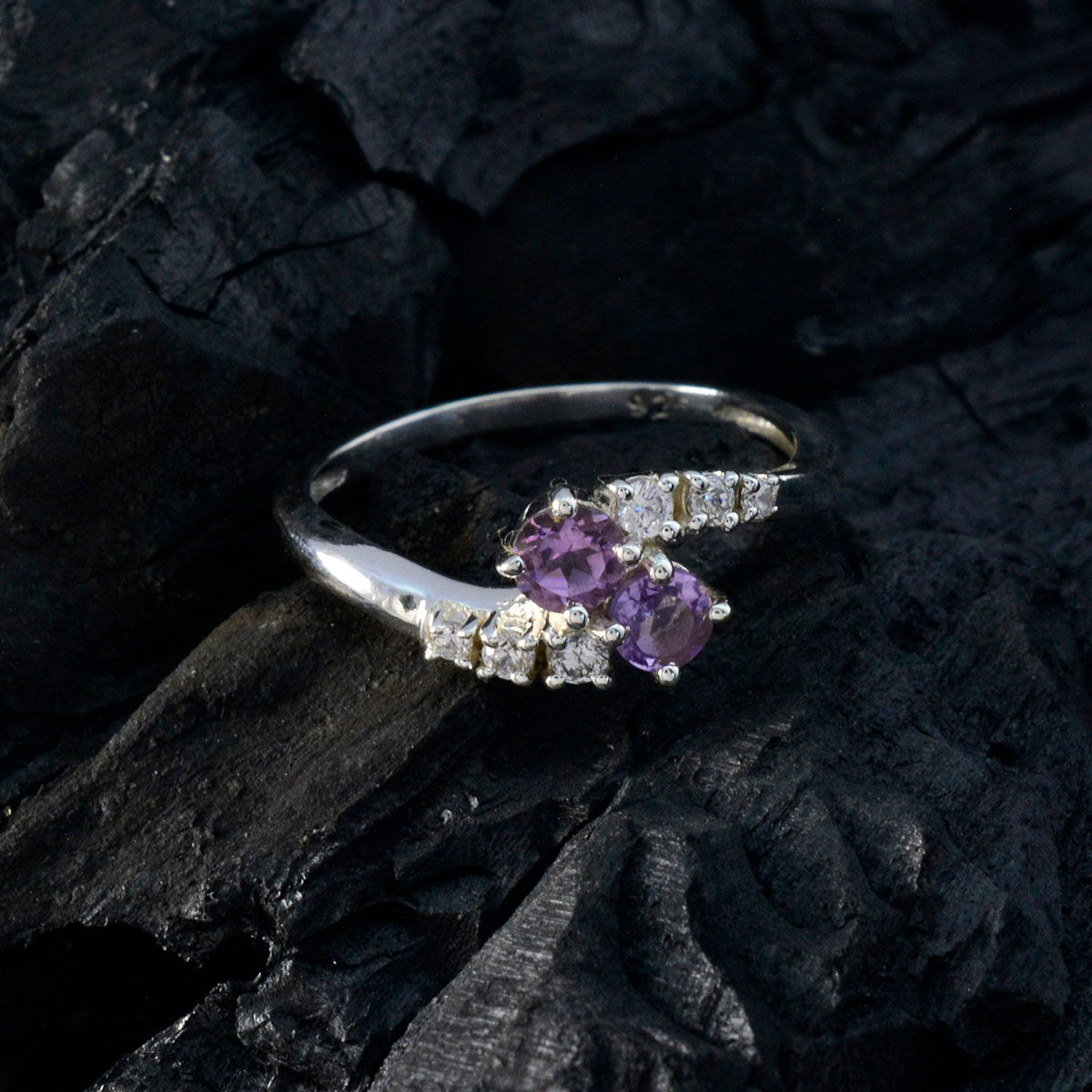Amethyst Toi et Moi Japanese Silver Purple Gems Dainty Sophisticated Ring Jewellery