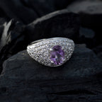 Amethyst Halo Russian Sterling Silver Purple Gemstones Slim Luxurious Ring Jewellery