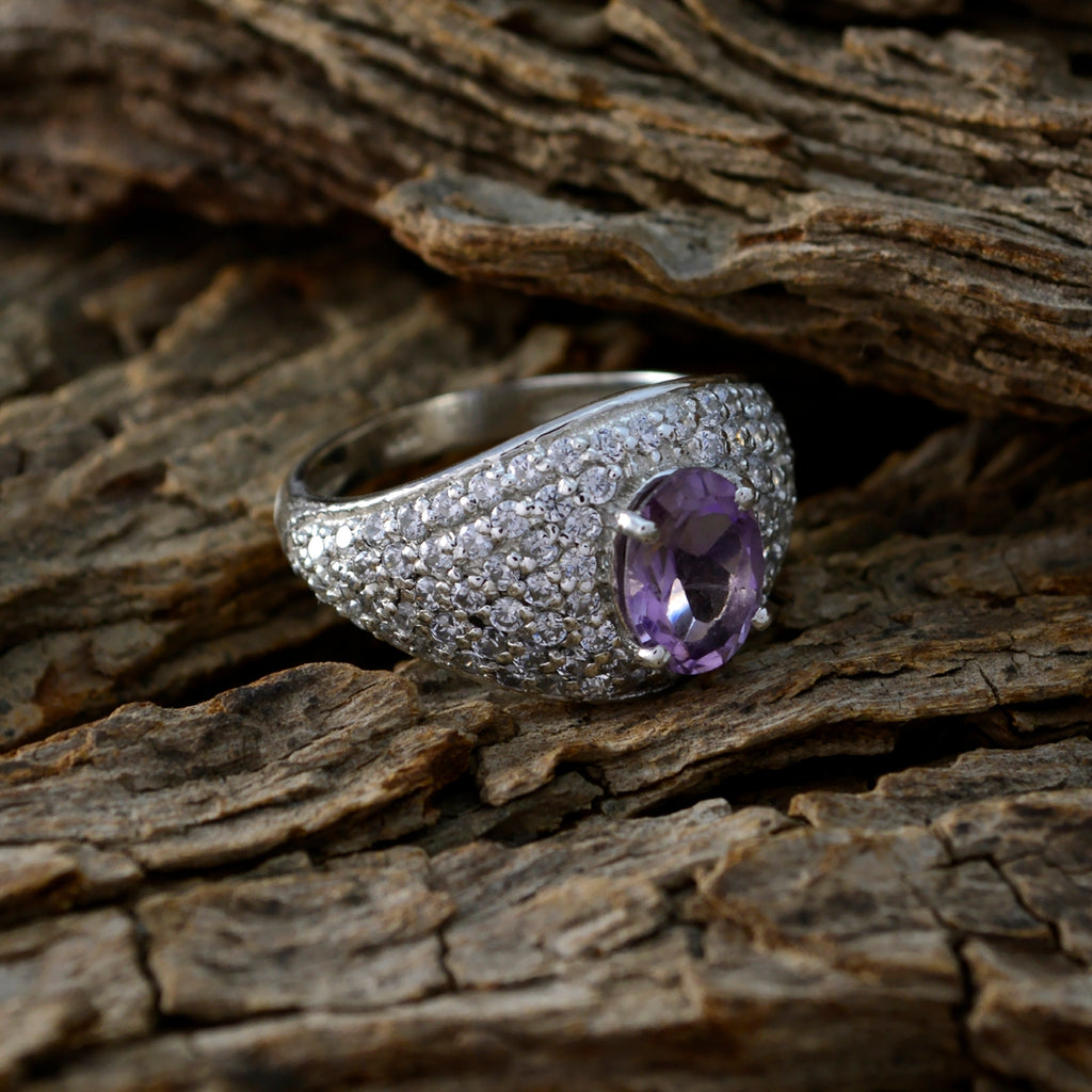 Amethyst Halo Russian Sterling Silver Purple Gemstones Slim Luxurious Ring Jewellery
