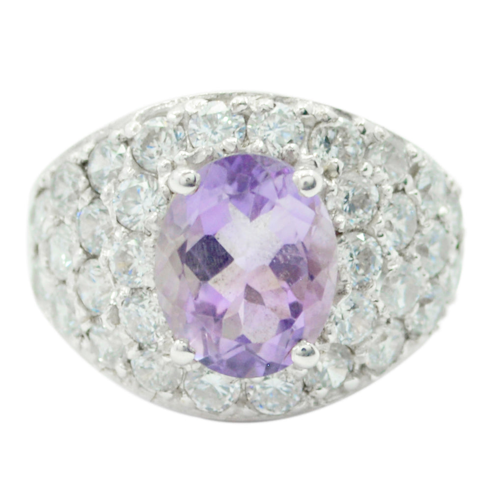 Amethyst Halo Russian Sterling Silver Purple Gemstones Slim Luxurious Ring Jewellery