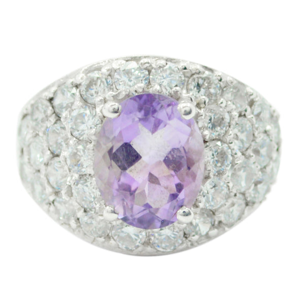 Amethyst Halo Russian Sterling Silver Purple Gemstones Slim Luxurious Ring Jewellery