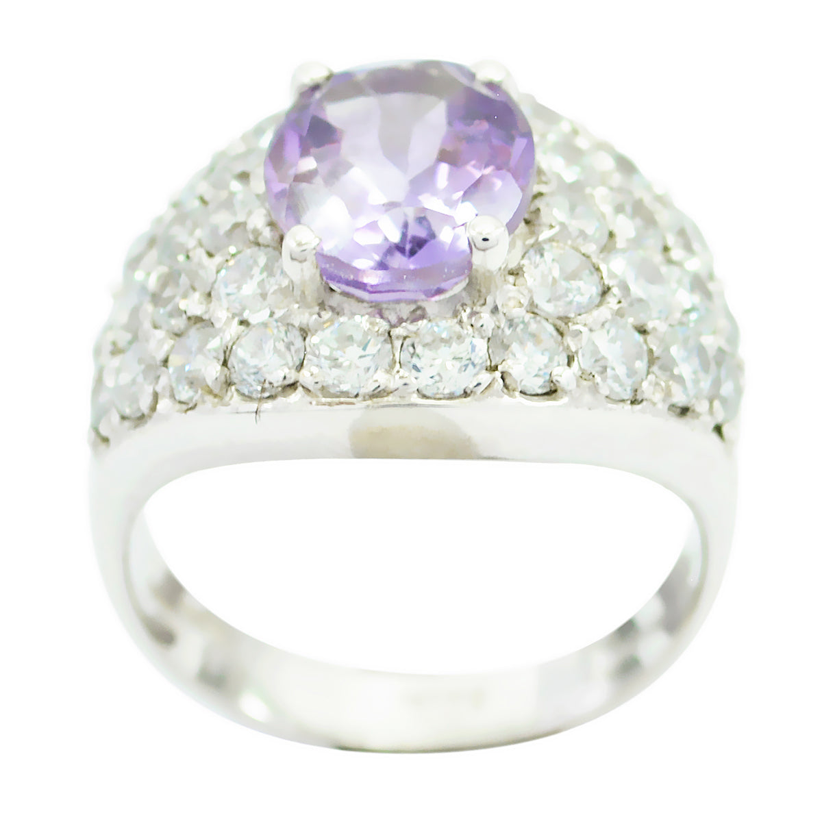 Amethyst Halo Russian Sterling Silver Purple Gemstones Slim Luxurious Ring Jewellery