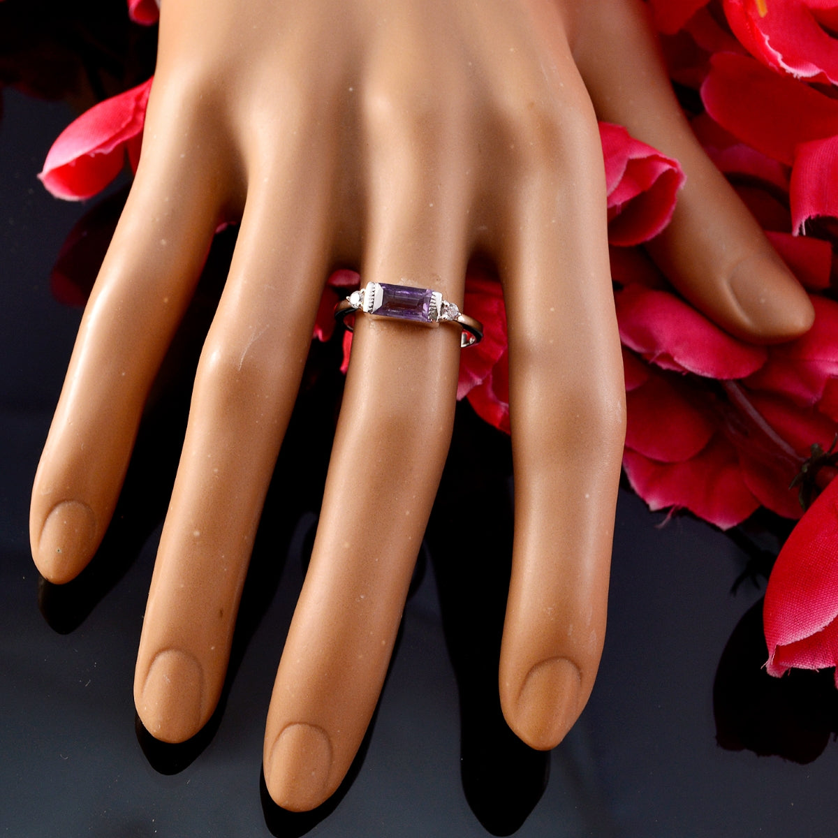 Amethyst Halo American 92.5 Silver Purple Gemstone Delicate Trendy Ring Jewellery