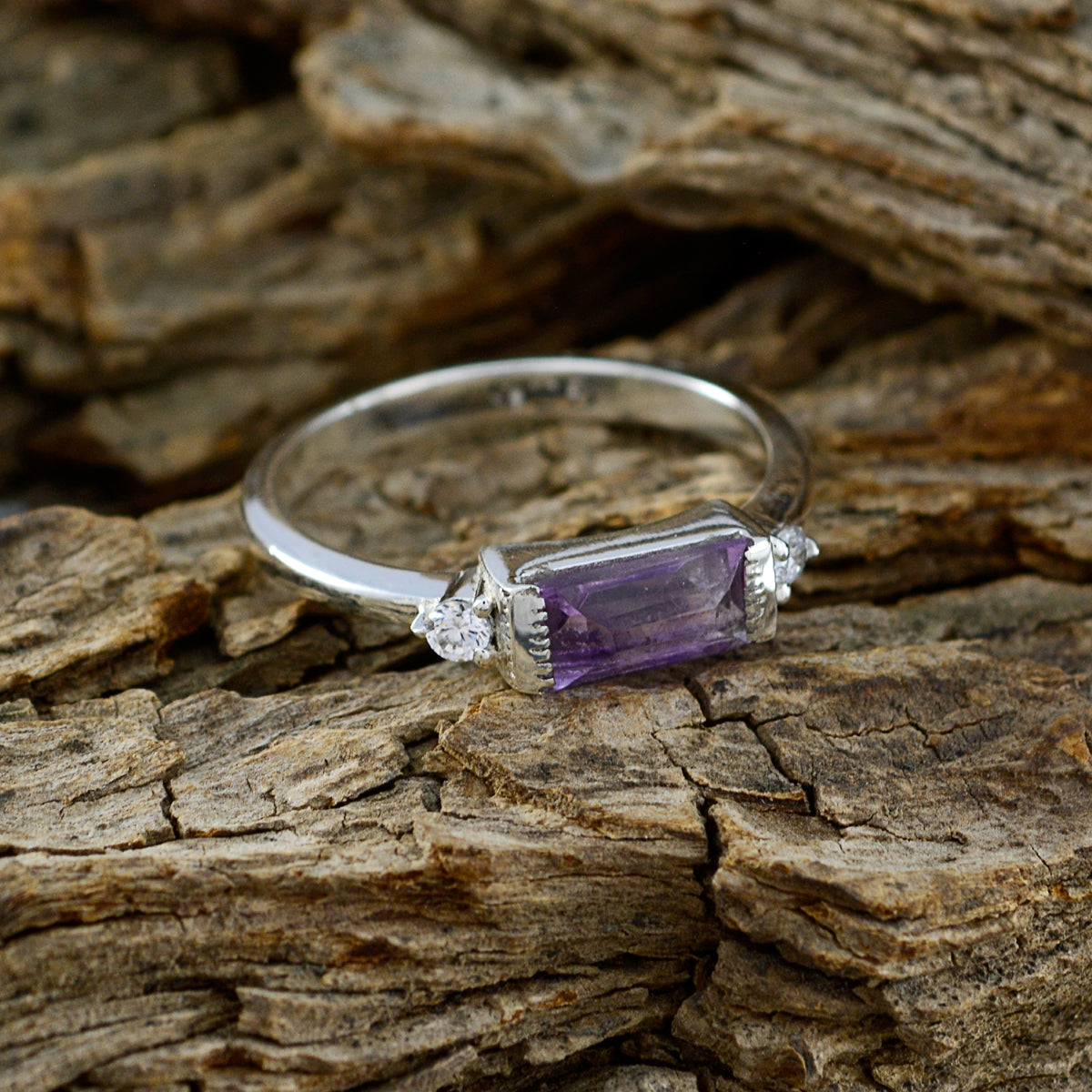 Amethyst Halo American 92.5 Silver Purple Gemstone Delicate Trendy Ring Jewellery