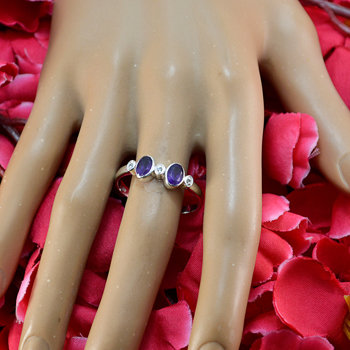 Amethyst Halo Japanese Sterling Silver Purple Gemstone Dainty Contemporary Ring Jewelry