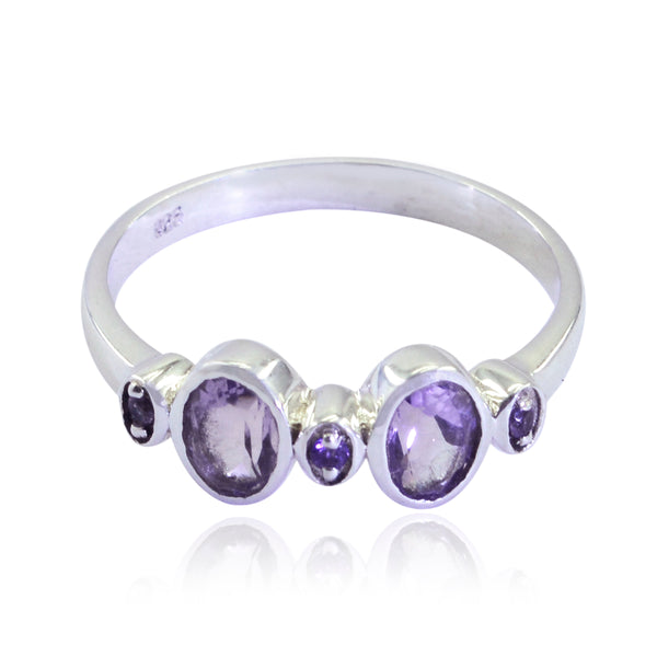 Amethyst Halo Japanese Sterling Silver Purple Gemstone Dainty Contemporary Ring Jewelry