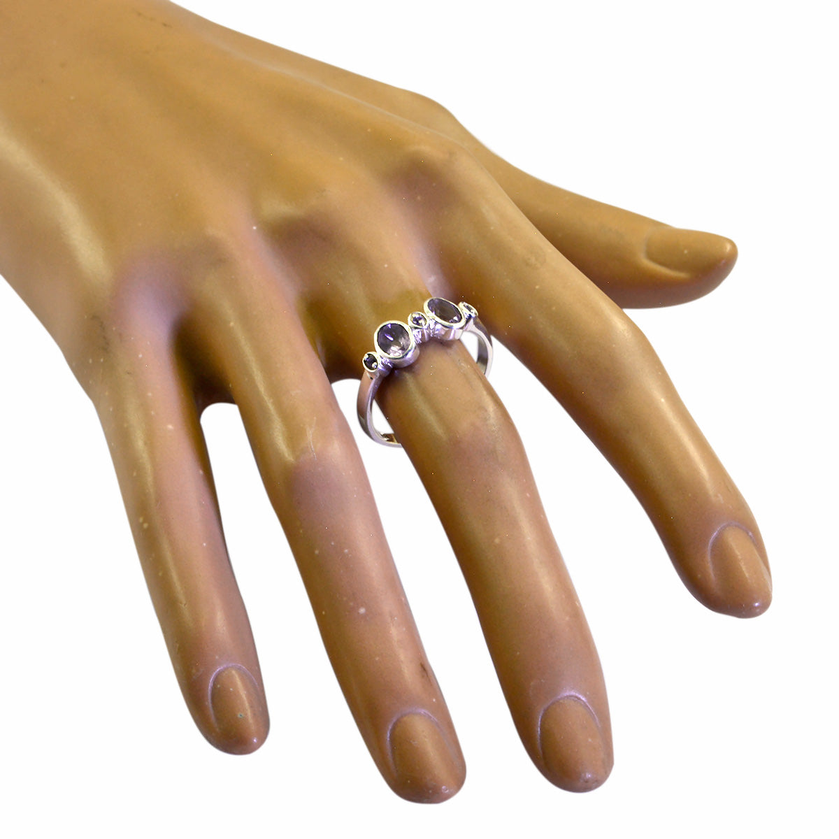 Bague contemporaine délicate en argent sterling japonais avec halo d'améthyste et pierre précieuse violette Image secondaire du produit