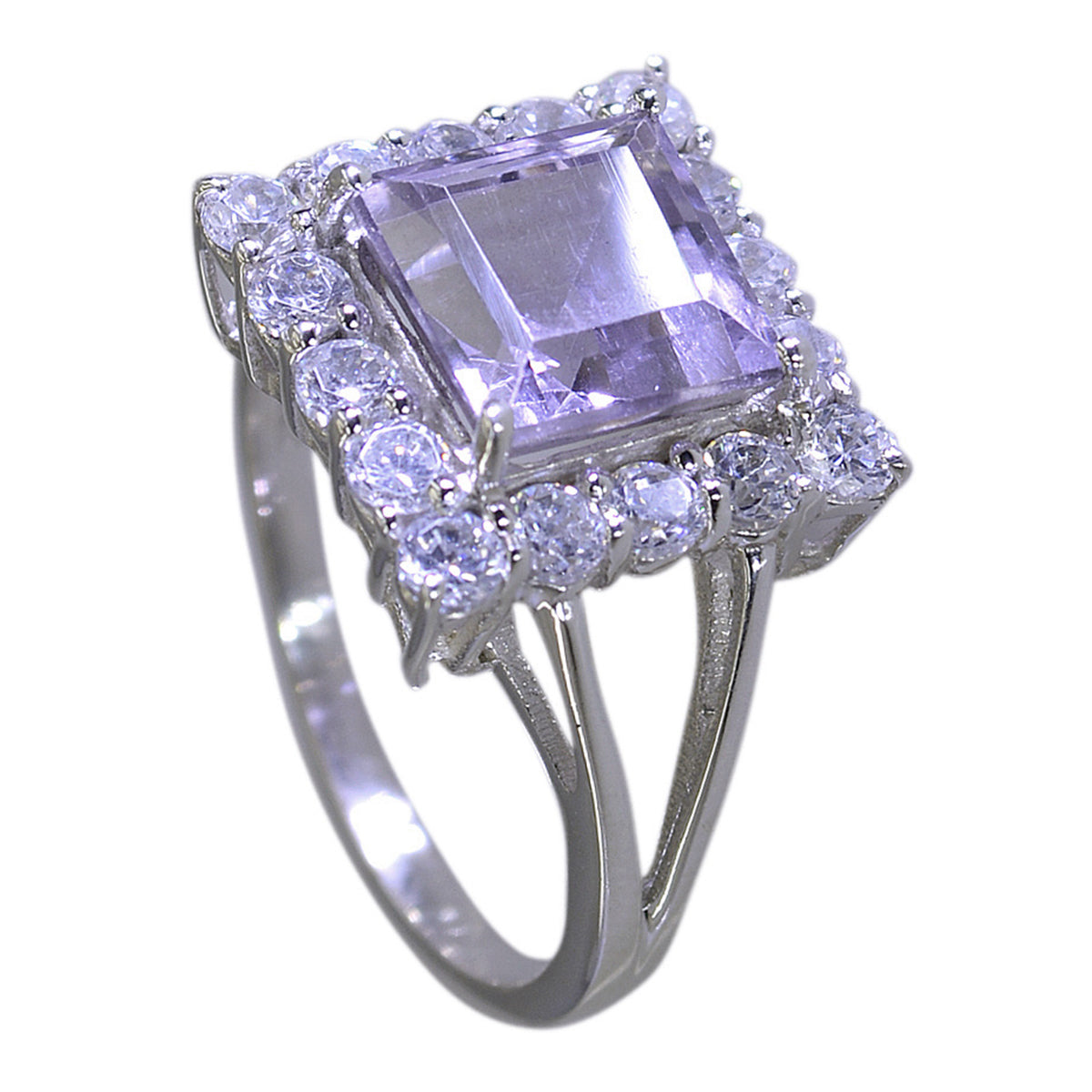Amethyst Halo French 92.5 Silver Purple Gemstones Slim Glamorous Ring Jewellery Huvudsaklig produktbild