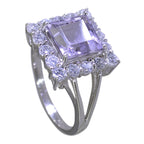 Amethyst Halo French 92.5 Silver Purple Gemstones Slim Glamorous Ring Jewellery