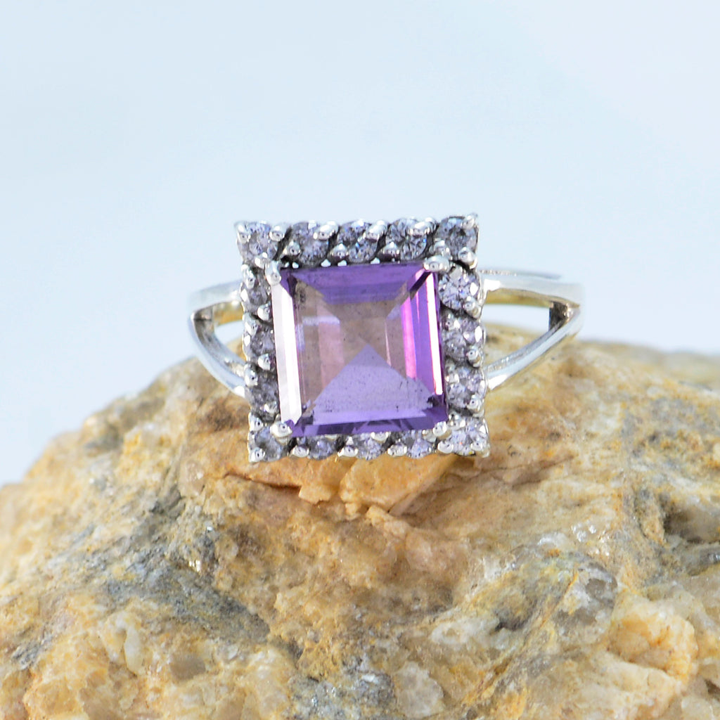 Amethyst Halo French 92.5 Silver Purple Gemstones Slim Glamorous Ring Jewellery