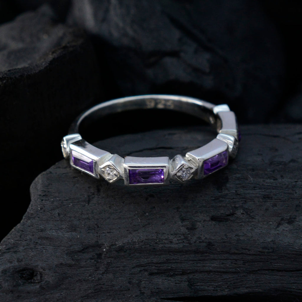 Amethyst quarter Korean 925 Sterling Silver Purple Gems Dainty Trendy Band Jewelry