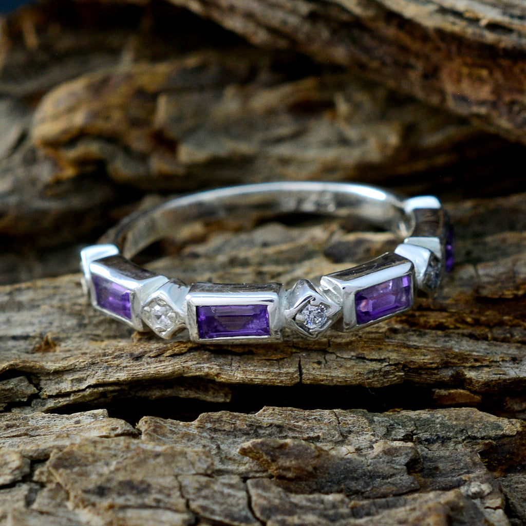 Amethyst quarter Korean 925 Sterling Silver Purple Gems Dainty Trendy Band Jewelry