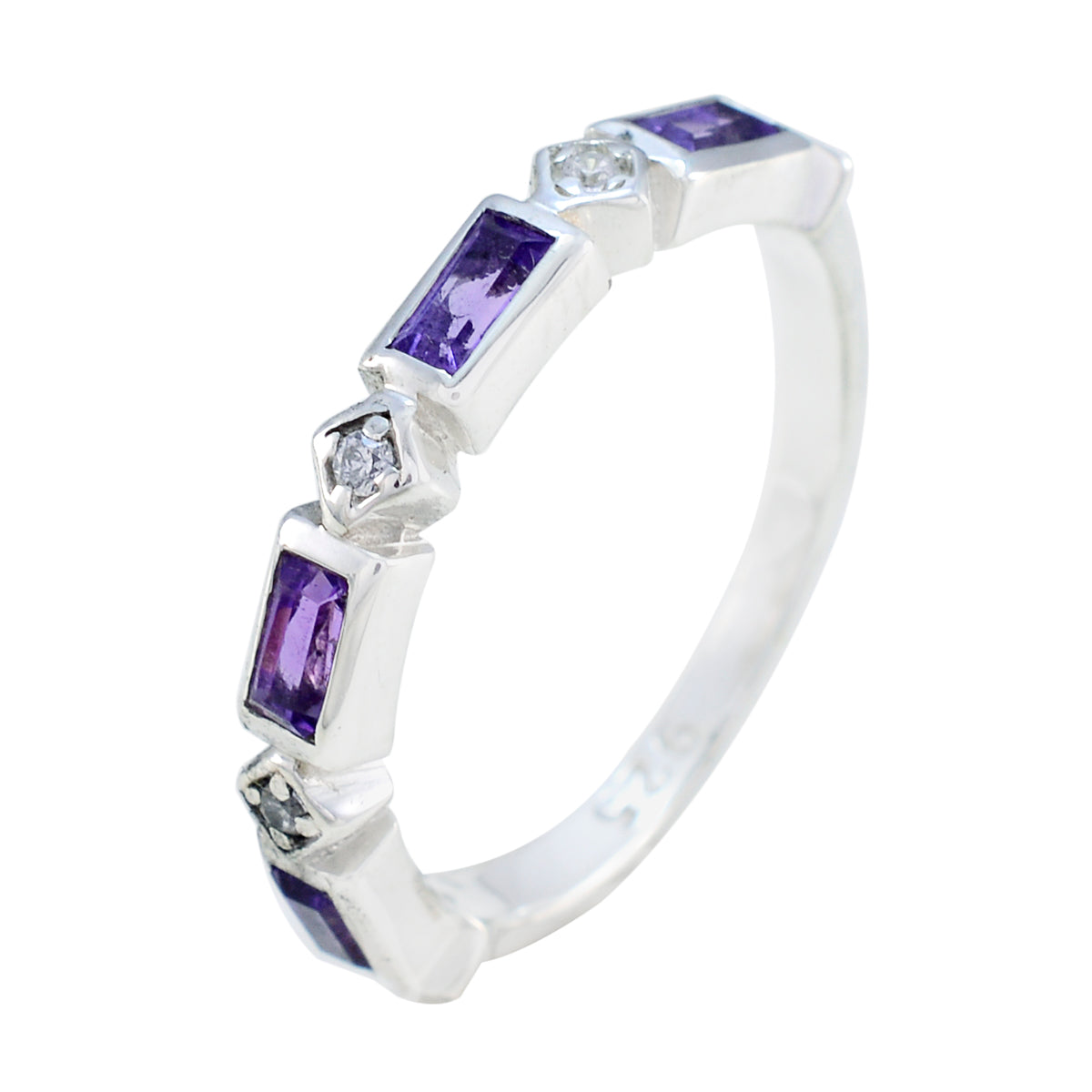 Amethyst quarter Korean 925 Sterling Silver Purple Gems Dainty Trendy Band Jewelry
