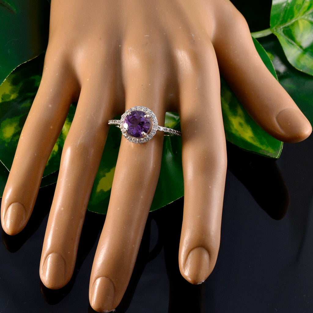 Amethyst Halo Indian 925 Silver Purple Gems Slim Sophisticated Ring Jewellery