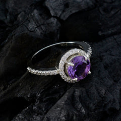 Amethyst Halo Indian 925 Silver Purple Gems Slim Sophisticated Ring Jewellery