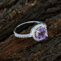 Amethyst Halo Indian 925 Silver Purple Gems Slim Sophisticated Ring Jewellery