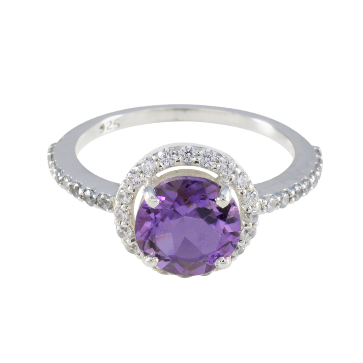 Amethyst Halo Indian 925 Silver Purple Gems Slim Sophisticated Ring Jewellery Immagine principale del prodotto