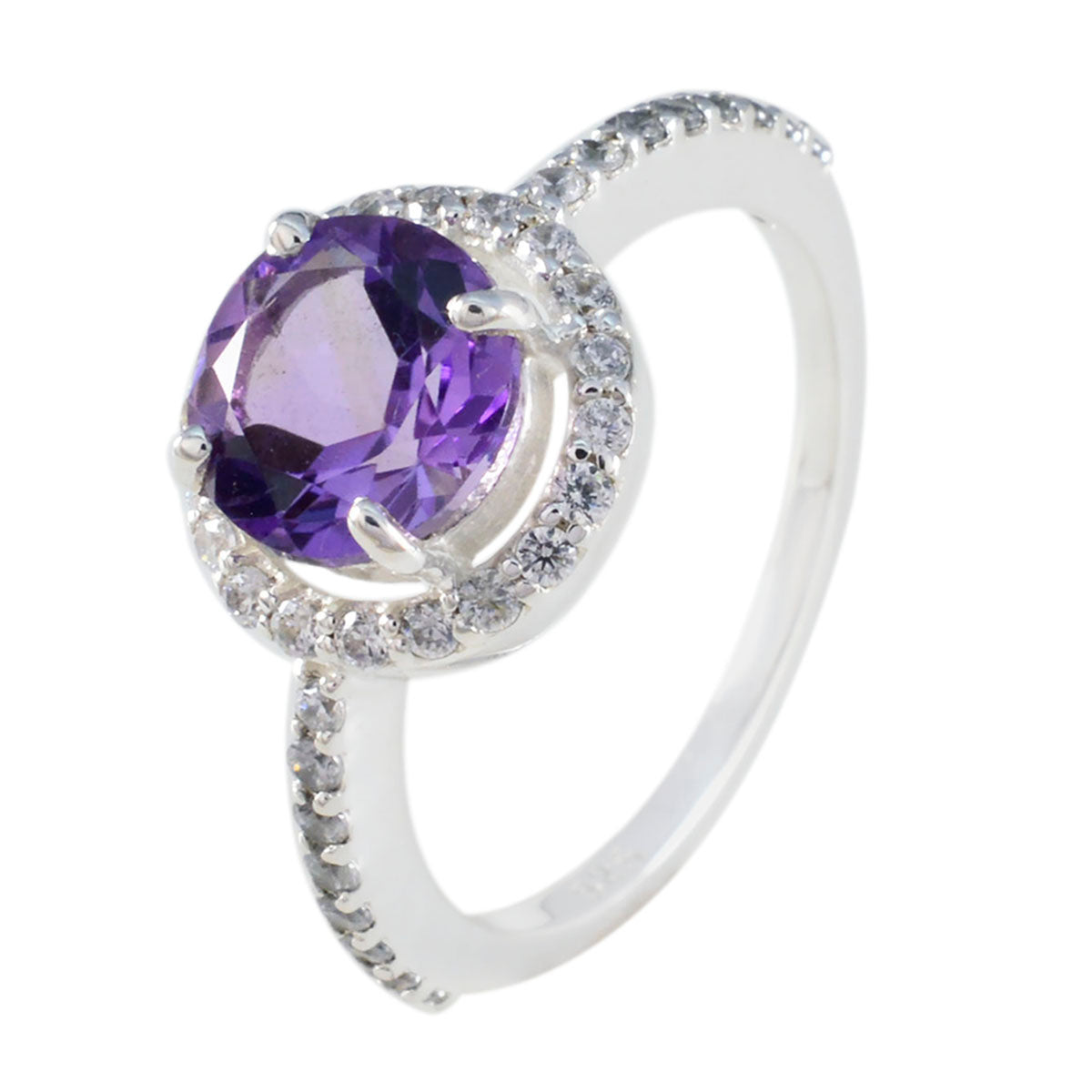 Amethyst Halo Indian 925 Silver Purple Gems Slim Sophisticated Ring Jewellery