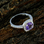 Amethyst Halo Russian 925 Sterling Silver Purple Gemstones Slim Contemporary Ring Jewellery