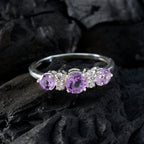 Amethyst Trilogy Japanese 92.5 Silver Purple Gems Delicate Modern Ring Jewelry