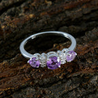 Amethyst Trilogy Japanese 92.5 Silver Purple Gems Delicate Modern Ring Jewelry