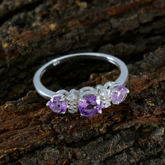 Amethyst Trilogy Japanese 92.5 Silver Purple Gems Delicate Modern Ring Jewelry